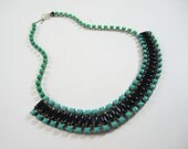 The Melissa Necklace - Hand Painted Genuine Vintage Rhinestone Necklace - Green Turquoise Black  - OOAK
