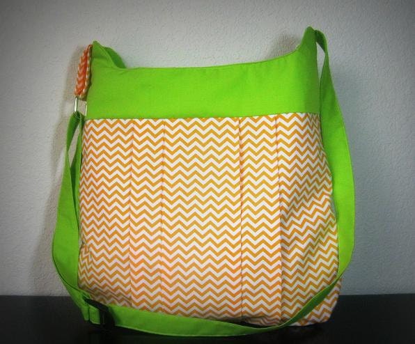 Chevron bag - Crossover Shoulder Chevron bag - Orange and Lime