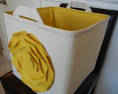 Ex Large Toy Basket 13"x14"x13"(choose BASKET & LINING color)-Baby Gift-Fabric Organizer Storage Bin-"Mustard Yellow ROSE on Natural/Cream"