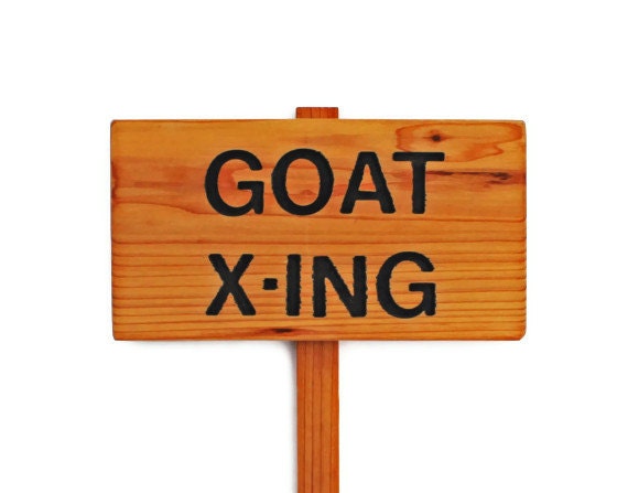 GOAT X-ING Larger Size Double Row Sign, Hand Routed Cedar Wood Caution Sign. Farm Sign
