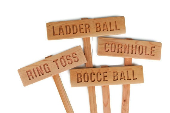 YARD GAME Signs, Party Signs, Wedding Game Sign, Family Reunion, BBQ , Bocce Ball, Croquet, Ring Toss, Cornhole, Sack Race, Bowling
