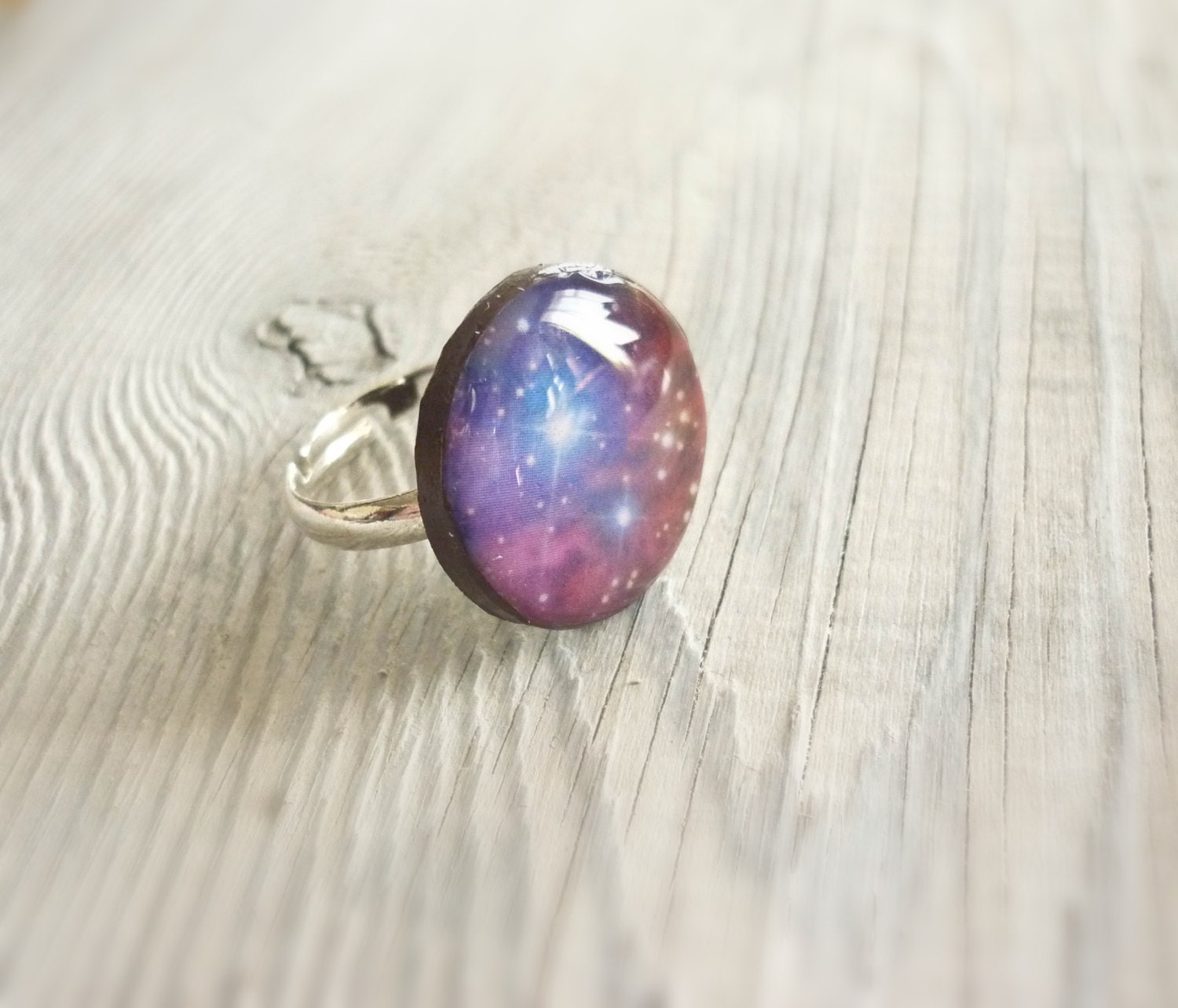 SALE SALE Space galaxy ring, purple adjustable ring, gift for her