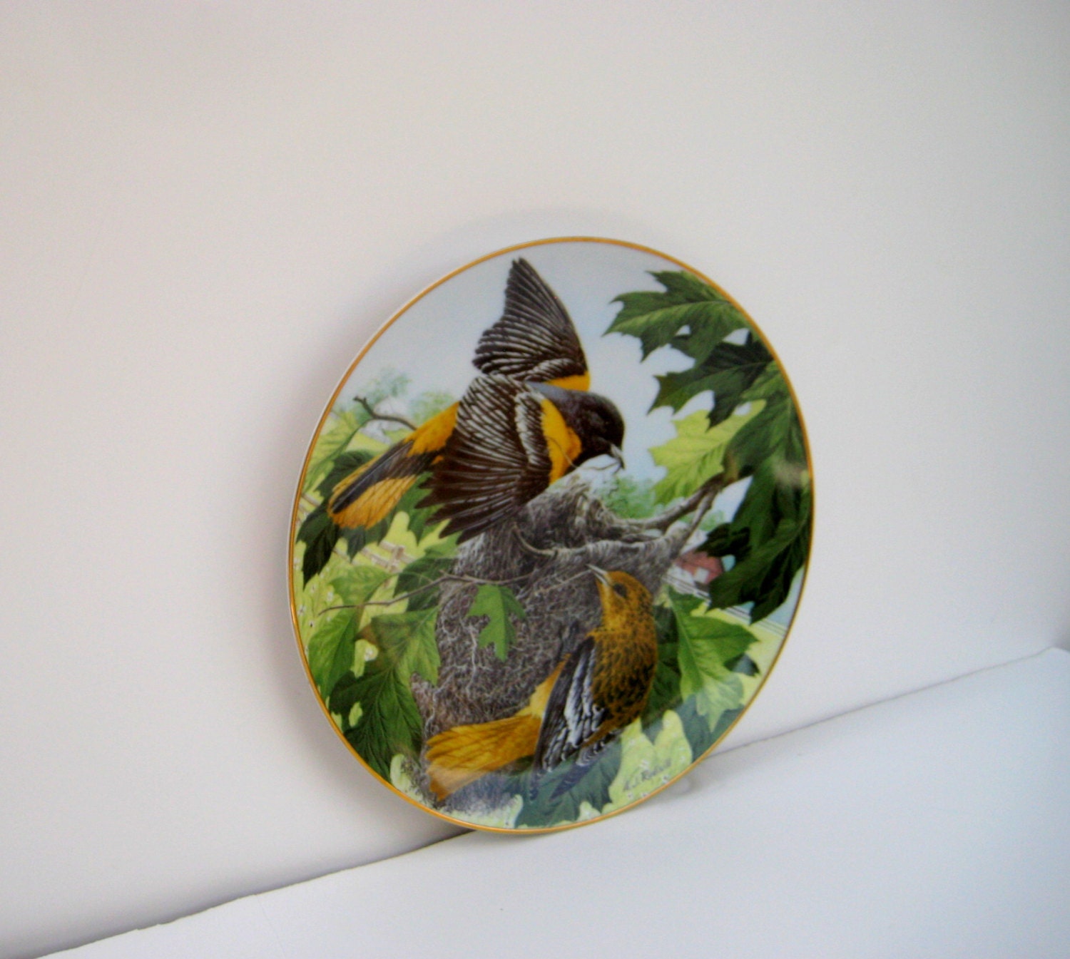 National Audubon Society Fine Porcelain Plate, First Edition by A.J. Rudisill called "Northern Oriole, Building the Nest"