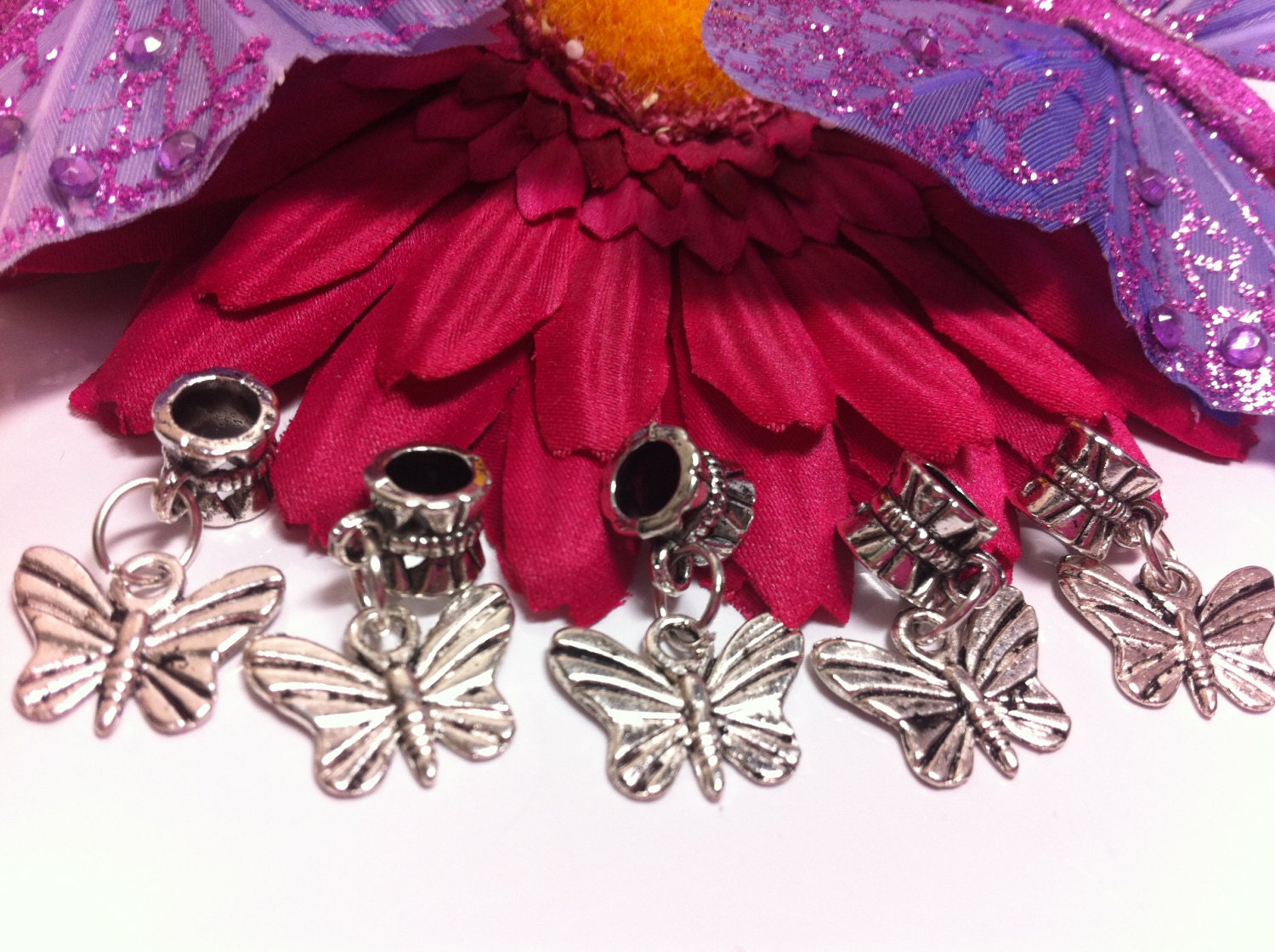 5 pcs Tibet Silver Butterfly Dangle Charms