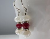 Raspberry Tourmaline and Mystic Pearl Chalcedony Artisan Sterling Silver Earrings ... Delicious Eye Candy