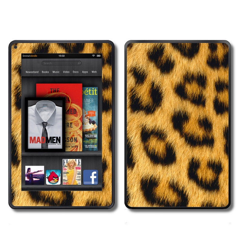 Kindle Fire Vinyl Decal Cheetah Leopard faux fur (looks furry it's not it's vinyl) Sticker Cover wrap skin - NOT a HARD CASE -Free Shipping