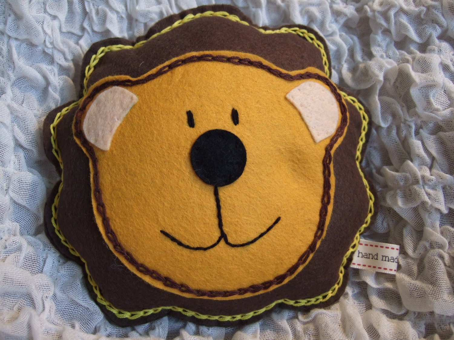 Felt Baby & Childrens Lion Soft Doll Toy / Pillow.  Brown and Gold Felt  (suitable from birth) Hand Made Felt Toy