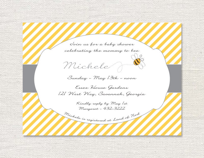 Baby Shower Invitation - Printable Bumble Bee Shower Invite - Personalized Yellow and Grey Baby Shower Invitation - 7x5 OR 6x4 DIY Printable
