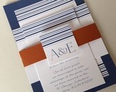 SAMPLE - Navy & Copper Wedding Invitation - Navy Stripes Wedding - Custom Wedding Invite - Luxe Wedding Suite