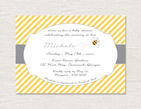 Baby Shower Invitation - Printable Bumble Bee Shower Invite - Personalized Yellow and Grey Baby Shower Invitation - 7x5 OR 6x4 DIY Printable Il_570xn