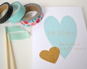Greeting Card - Mr. and Mrs. - Wedding Card - Congratulations Card - Mr. and Mrs. Forever and Ever - Glitter Sticker