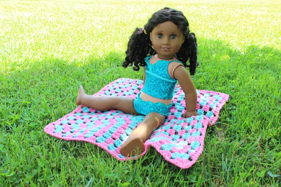 Pink and Blue Crochet Doll Blanket
