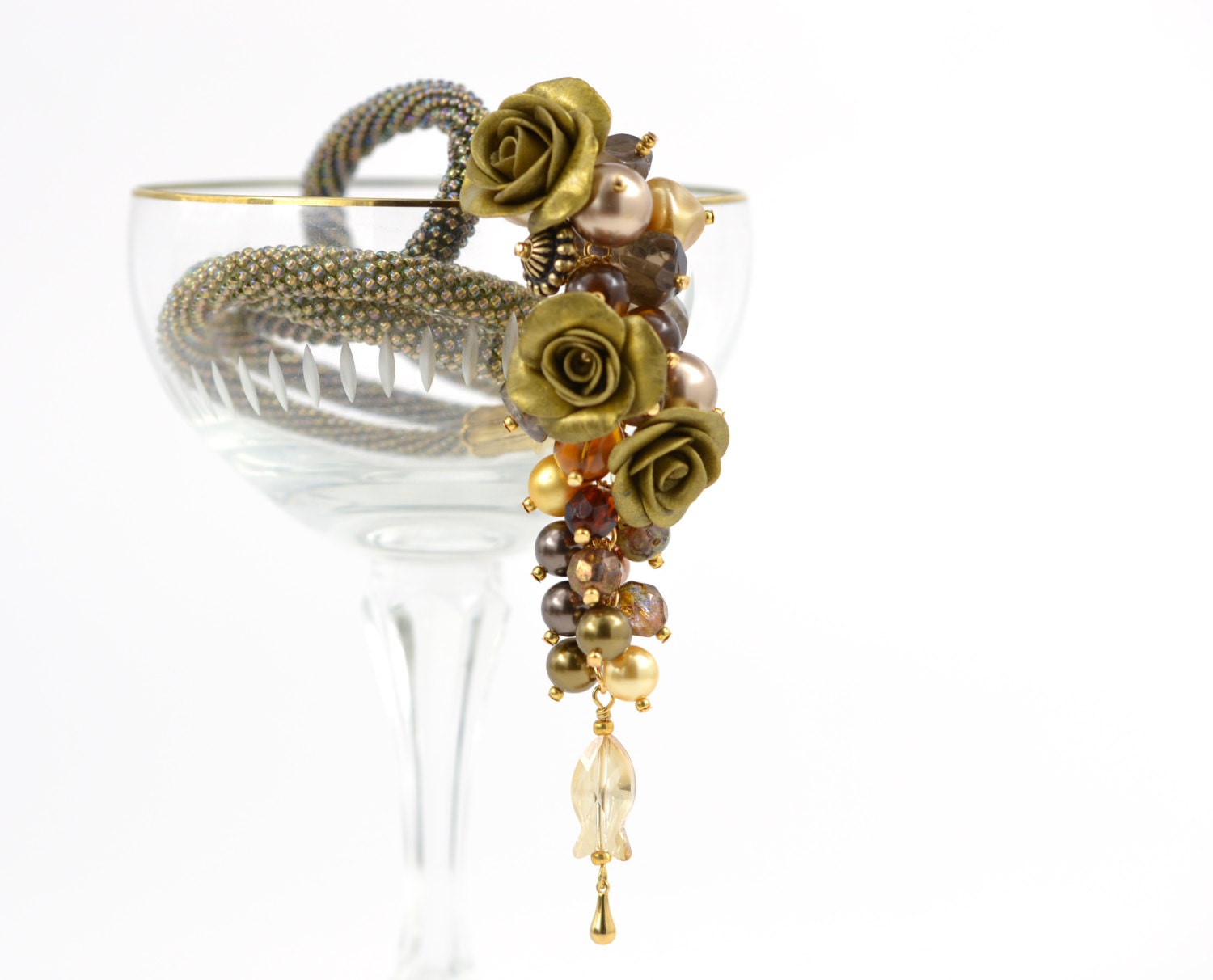 Bead Crochet Necklace  "Goldfish"  Made to order  Jewelry  Beadwork  Swarovski Crystal Czech glass beads Pastel