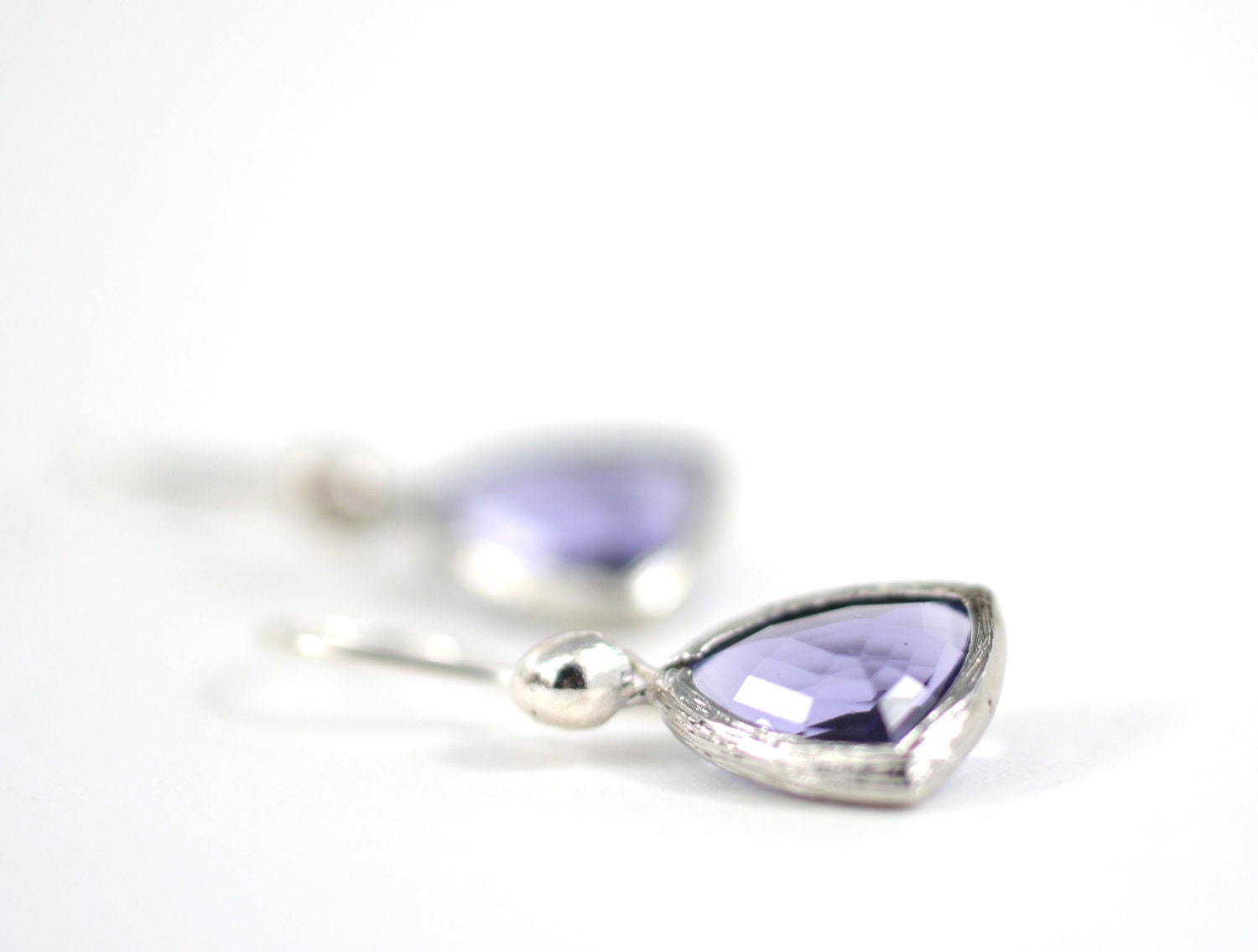 Tanzanite Rhodium plated earrings Framed Triangle Drop blue Lux Jewelry Traditional Modern Minimalist Geometric