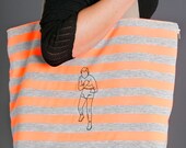2-in-1 Light Grey & Neon Orange Stripes Jersey Cotton Dog Carrier Bag / Black Geometric Boxer Screenprint