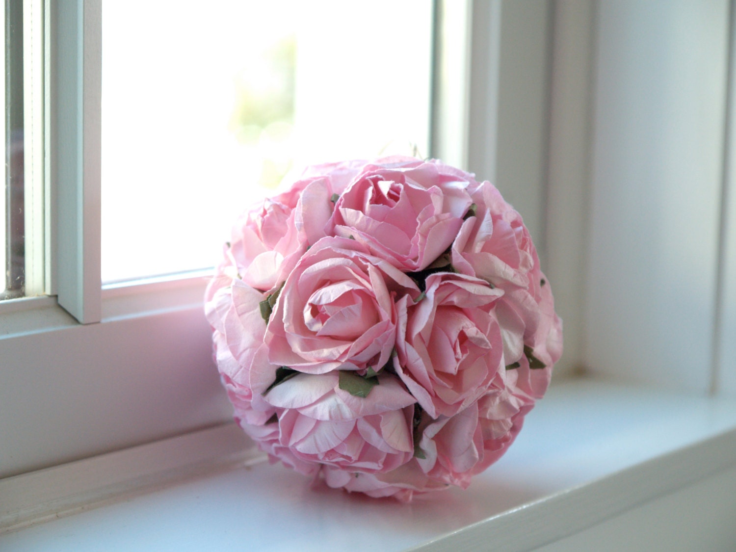 Pink Rose Pomander Wedding Decorations made from vintage paper roses Photo Prop, Blushing Pastel Pink
