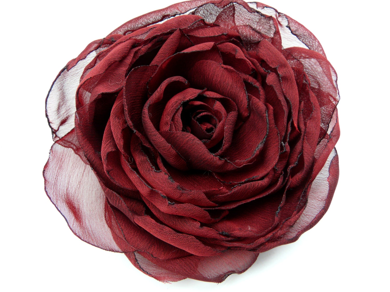 Beautiful Red Hair Flower, Crimson Hair Clip, Red Rose Brooch,Silky Red Rose
