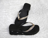 Glass Slippers Swarovski CRYSTAL Golden Shadow  "Rocks" Havaianas Cariris Wedge Flip Flops Beach Sandals Thong Shoe