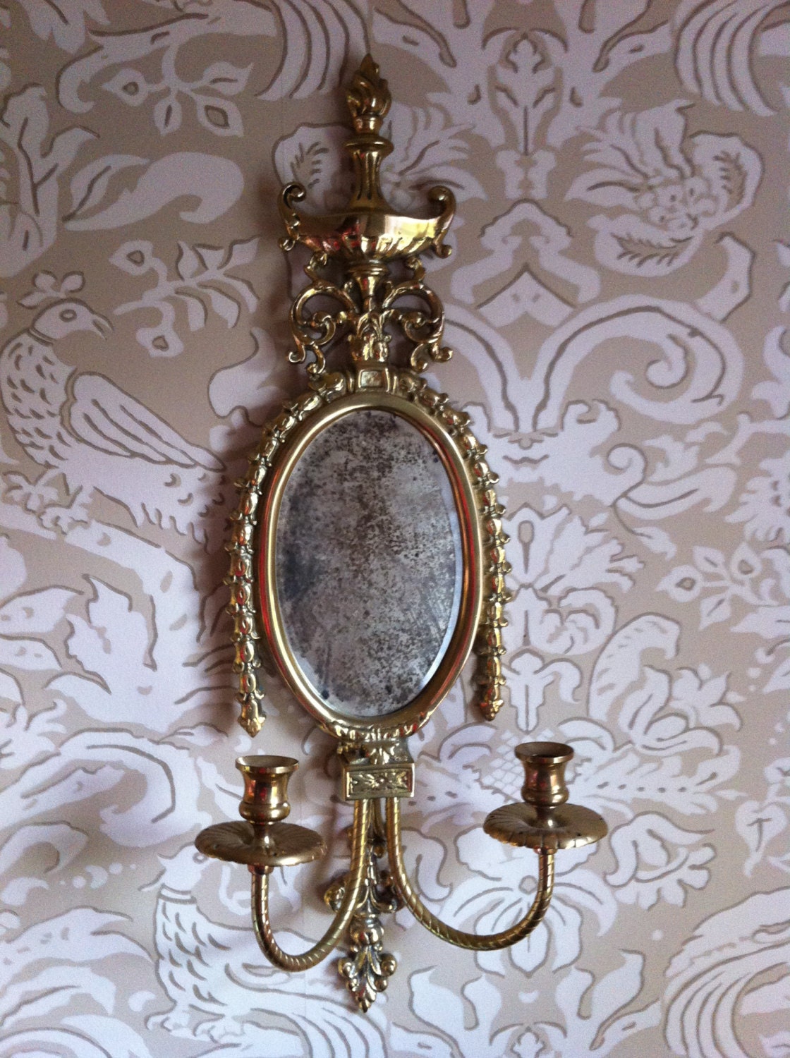 Vintage solid brass candle wall scones Pair