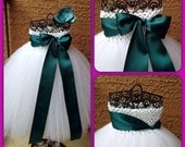 White Tutu Dress with Teal Bow