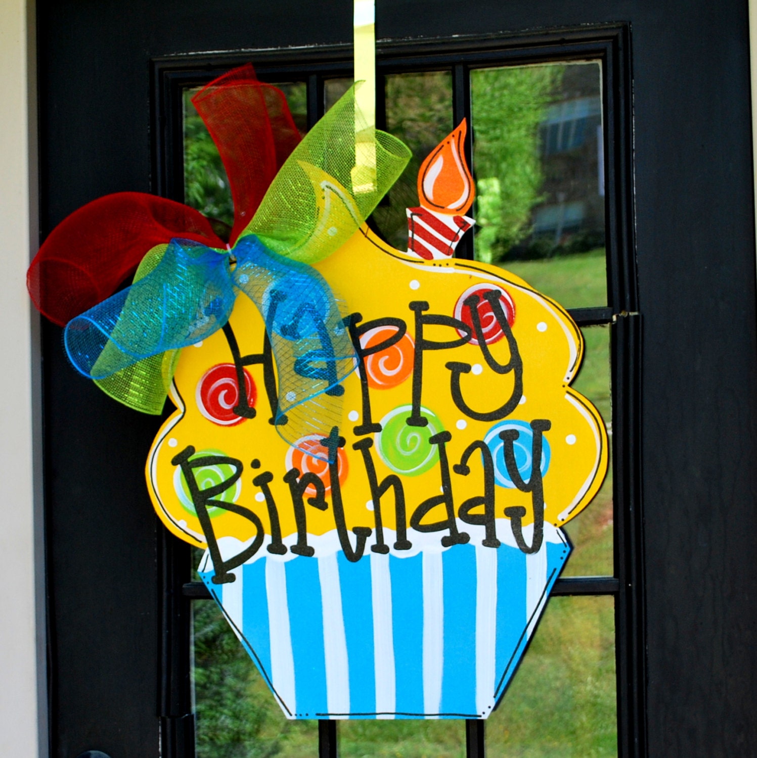 Happy Birthday Sign, READY TO SHIP, Birthday Door Decor, Happy Birthday Door Hanger, Birthday Cupcake Door Hanger