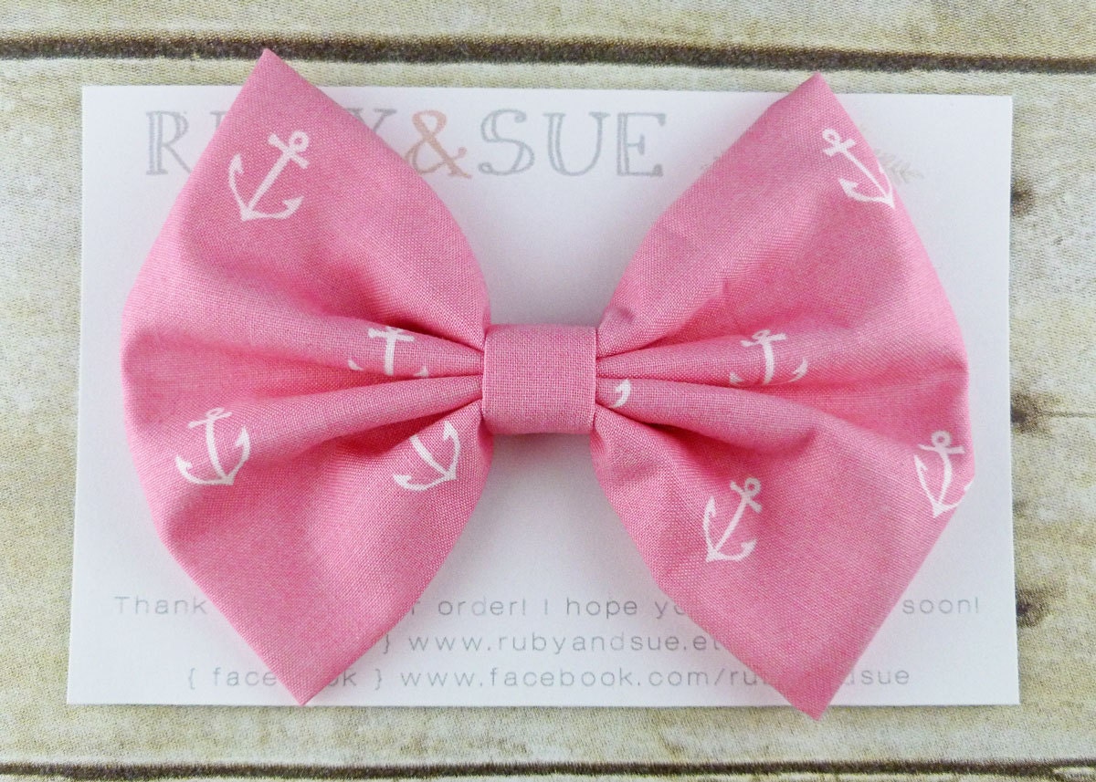 XL Fabric Bow Hair Clip, Pink Anchors Bow, Spring Accessory - LIMITED