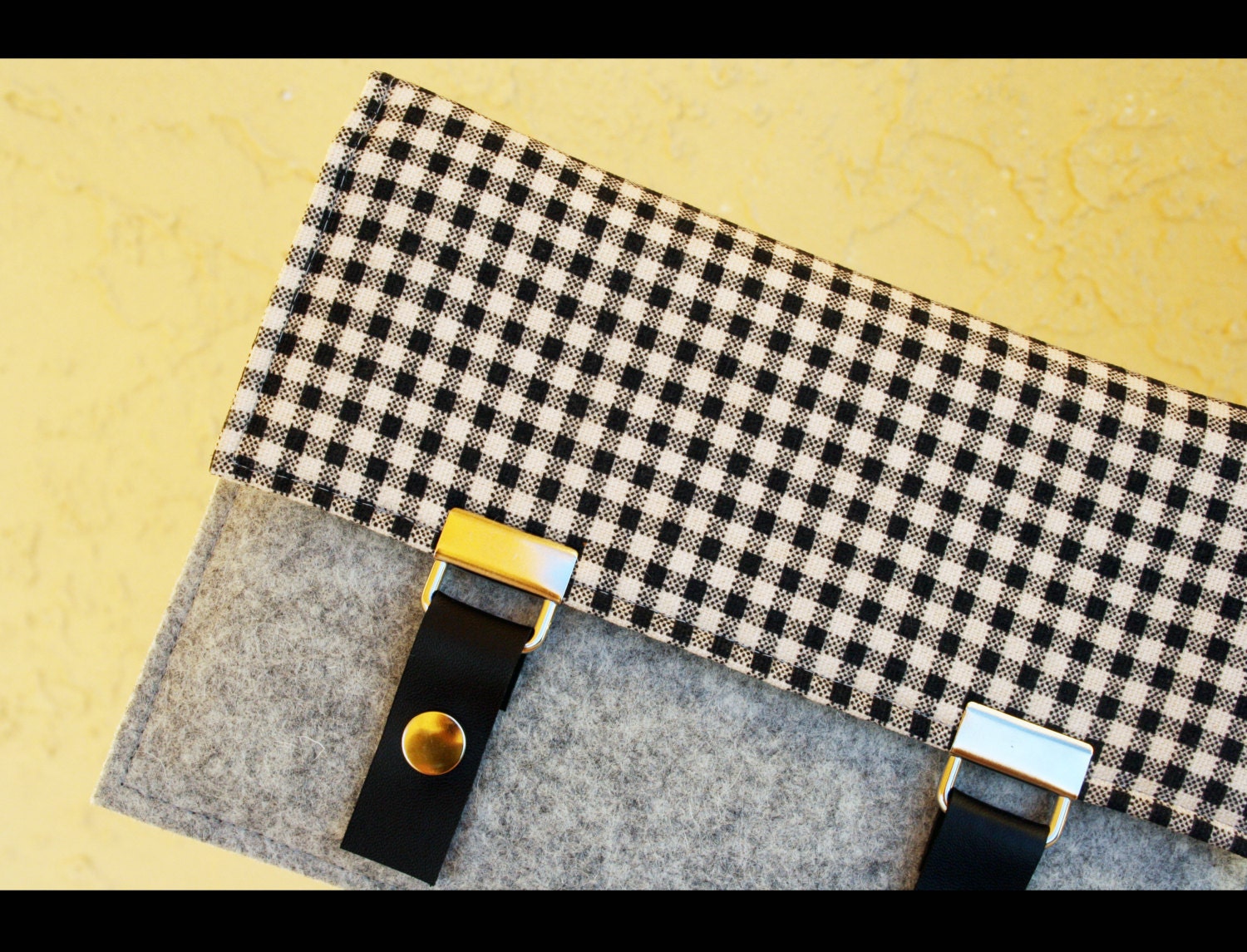 SALE - classic iPad Mini padded case - cream and black squares with merino wool felt