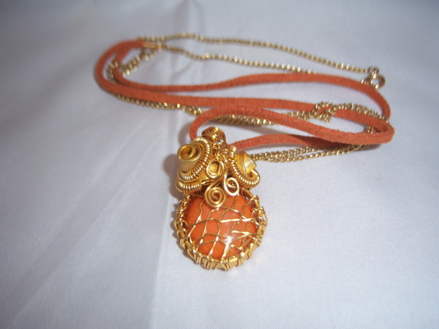 Caged Wire Wrapped Mosaic Pendant Necklaces