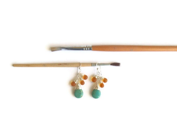 van gogh earrings // czech glass teardrop earring // sterling silver wire wrap jewelry