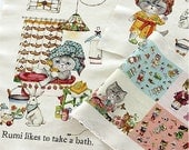 Linen Cotton Fabric Cute Rumi Kitty In Bath
