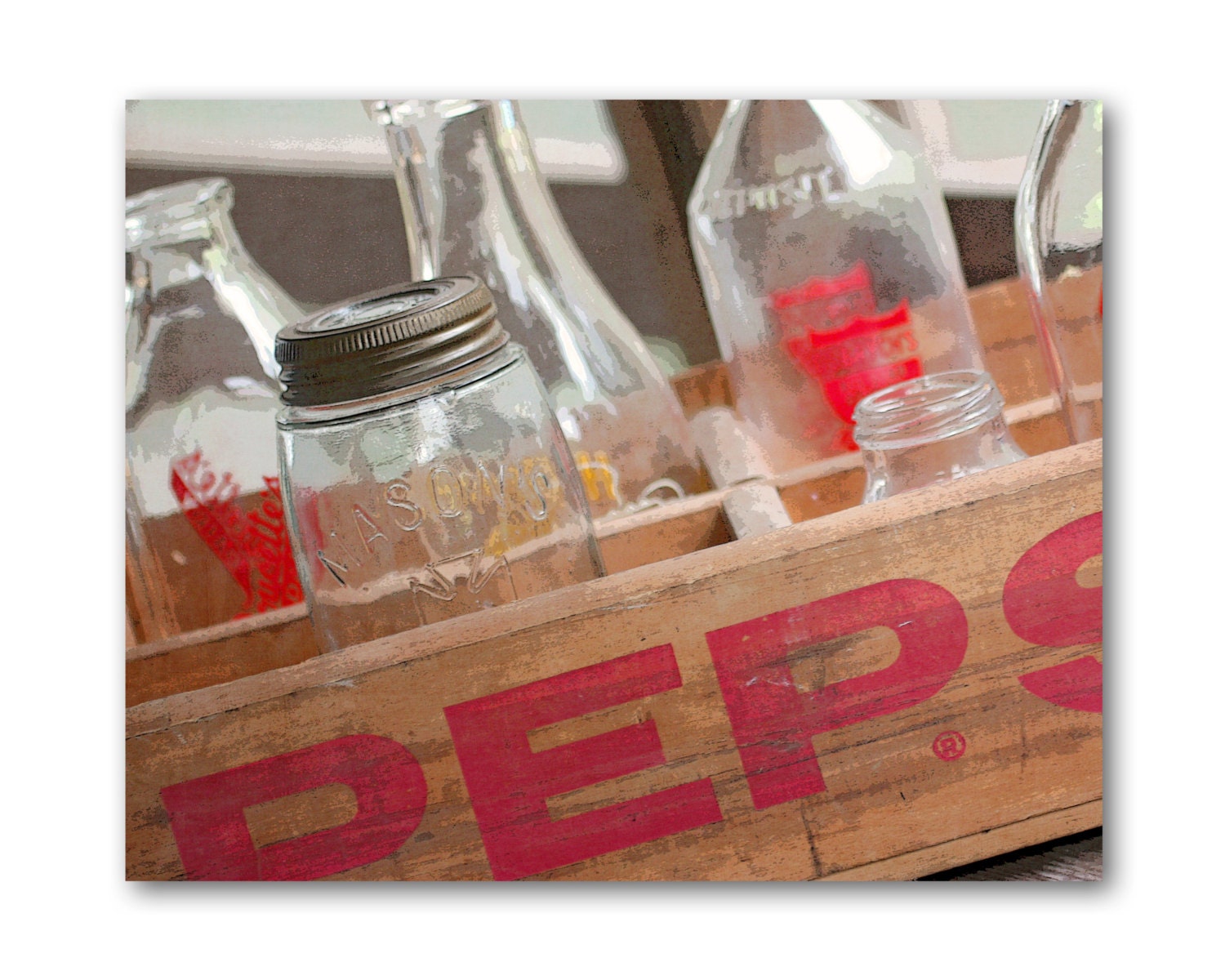 Kitchen Art, Still Photography, PEPSI Crate & MILK BOTTLES, Urban Farmhouse, Mason Jar