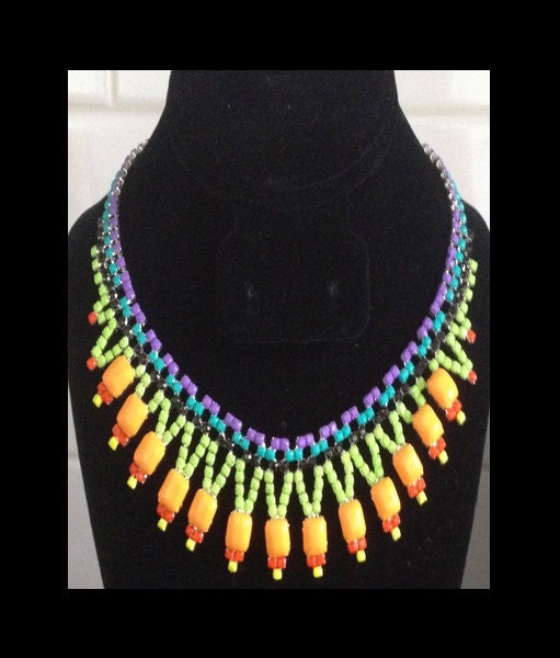 Handpainted Neon Rhinestone Necklace