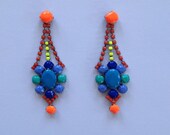 Handpainted Neon Rhinestone Earrings