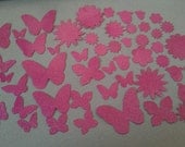 Glittery pink butterfly and flower Chipboard accents (52 pieces)