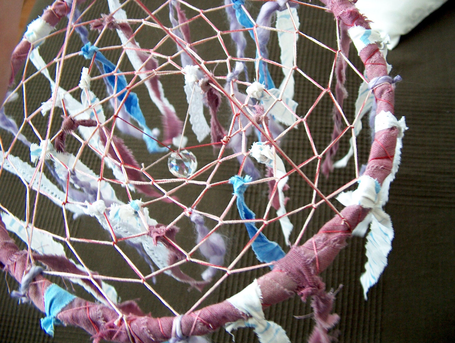 Dream Catcher - Dreamy Crib - Horizontal Nursery Mobile with Hand Dyed Textiles and Lace - Home Decor, Decoration
