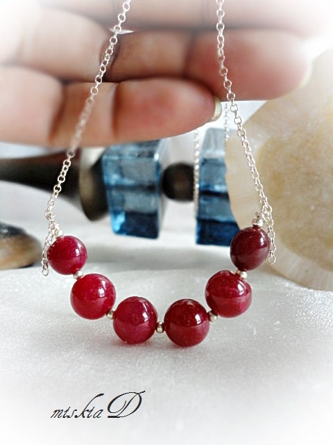 Ruby Beads Necklace, Ruby Pendant  Necklace, Sterling Silver Necklace, Focal Bead Necklace, Red Gemstone Necklace, Casual Necklace