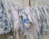 French blue fabric garland tattered wedding bohemian cottage home decor torn lace decoration Anita Spero
