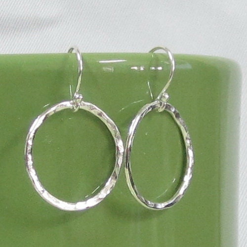 19 x 19 mm Hammered Earrings Textured Earrings Sterling Silver Jewelry Earrings Hoop Earrings Dangle Earrings Modern Handmade E024