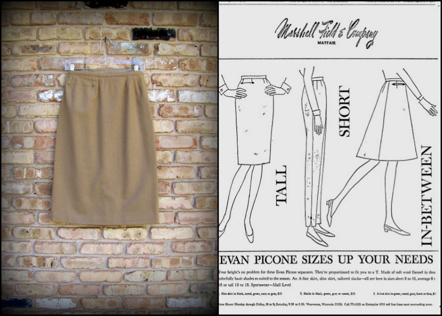 40% OFF SALE / Vintage Skirt / Camel Wool Pencil Skirt / 1960s / Extra Small
