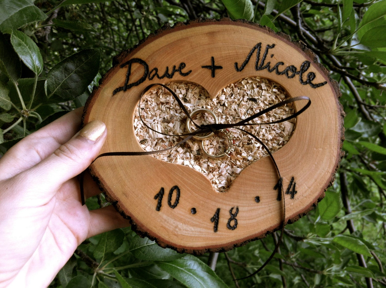 Rustic wedding ring holder bearer pillow wooden fall country forest