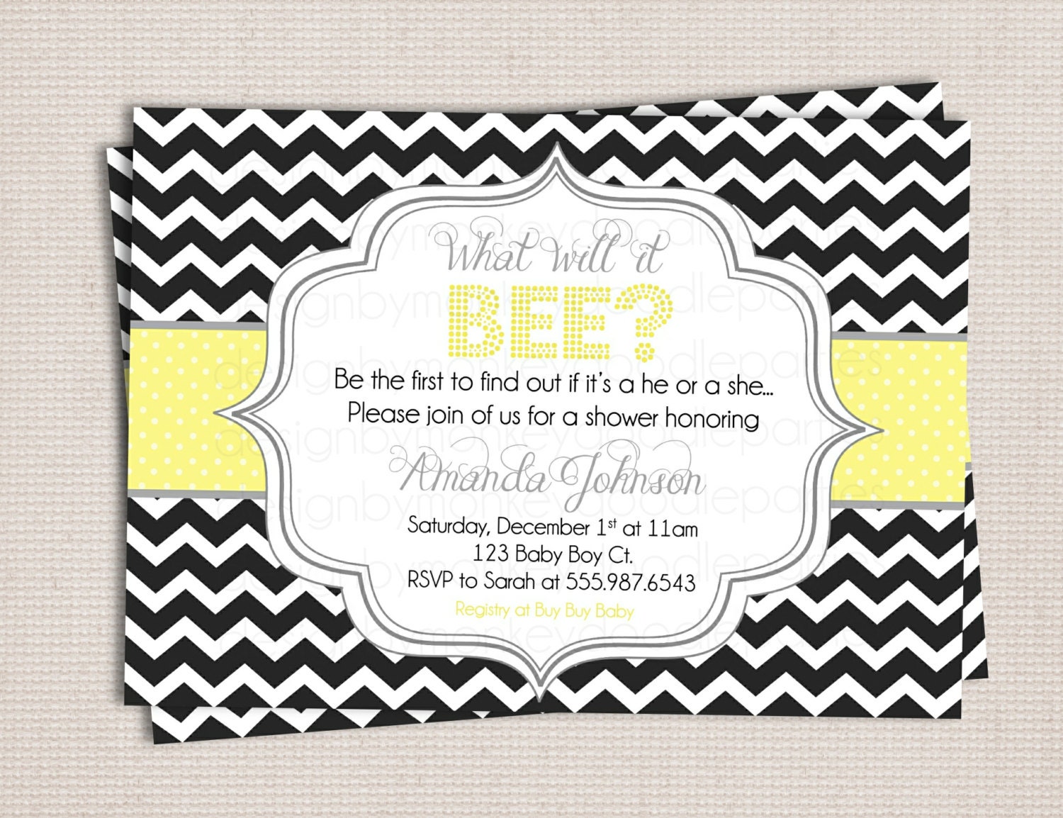 What Will It Bee Chic Chevron Baby Shower Custom Printable Shower Invitation Il_170x135