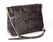 Black Leather Purse, Black Shoulder Bag, Leather Clutch, Chain Bag, Baroque, Oversize Clutch