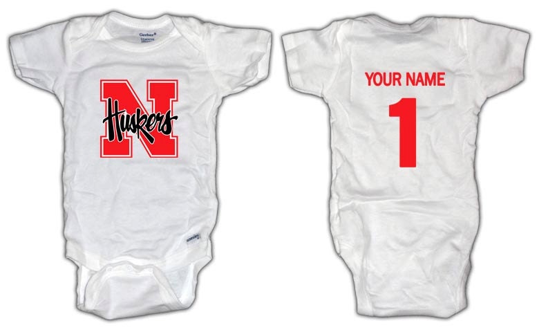 Football Nebraska ONESIE with custom name. Baby/Toddler sizes.