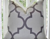 Decorative Pillow Cover - 22 x 22 Grey Quatrefoil Moroccan Pillow Covers - GrayTrellis Pattern Throw Pillow Cover