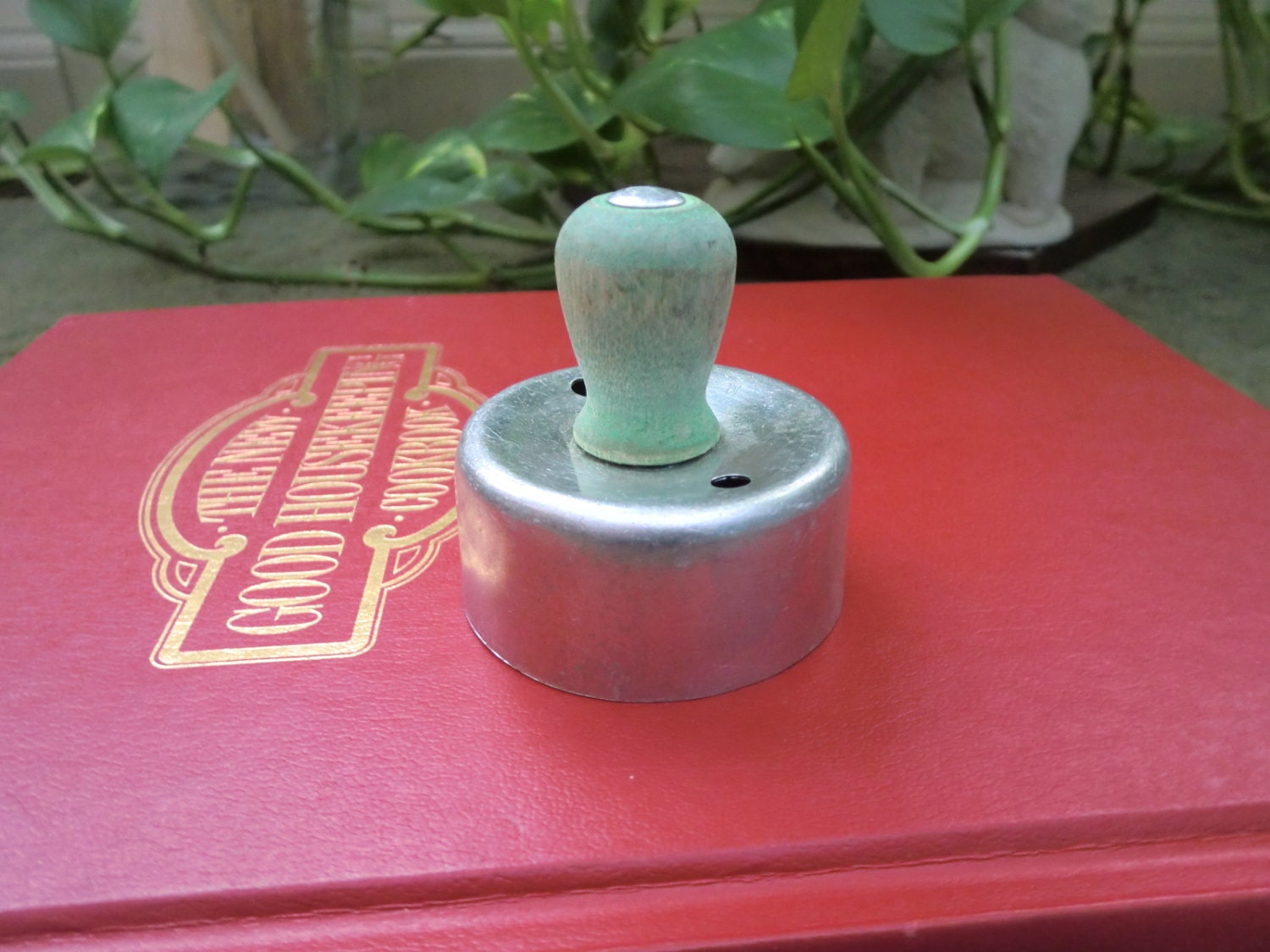 Vintage Child's Cookie Cutter with Green Wooden Handle 1940s