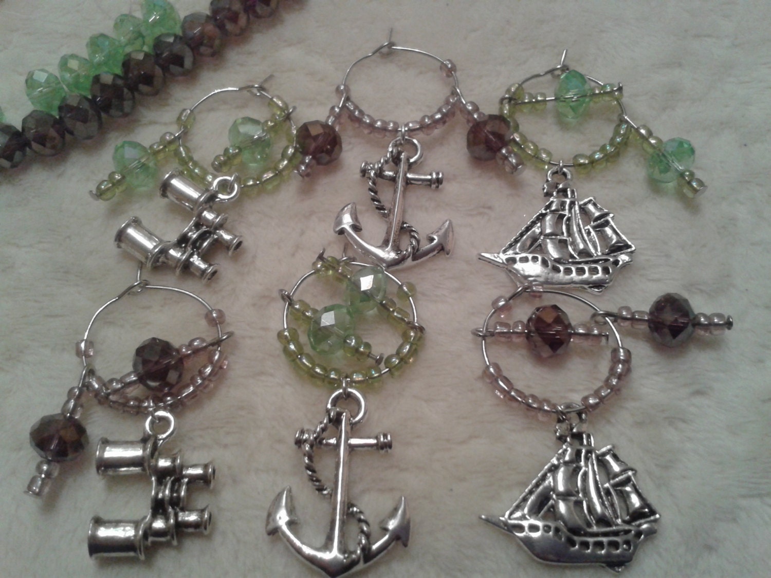 Boxed set of 6 Wine Glass Charms Nautical set 2