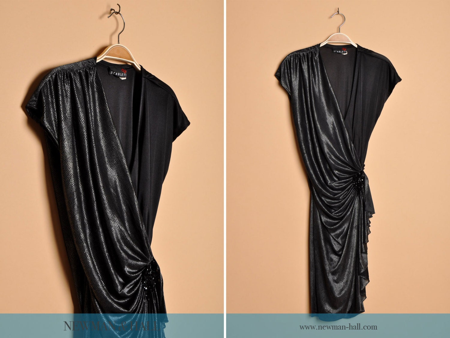 Vintage 1980s Black and Silver Party Dress with Sequin Detail, By Scarlett, Size Small