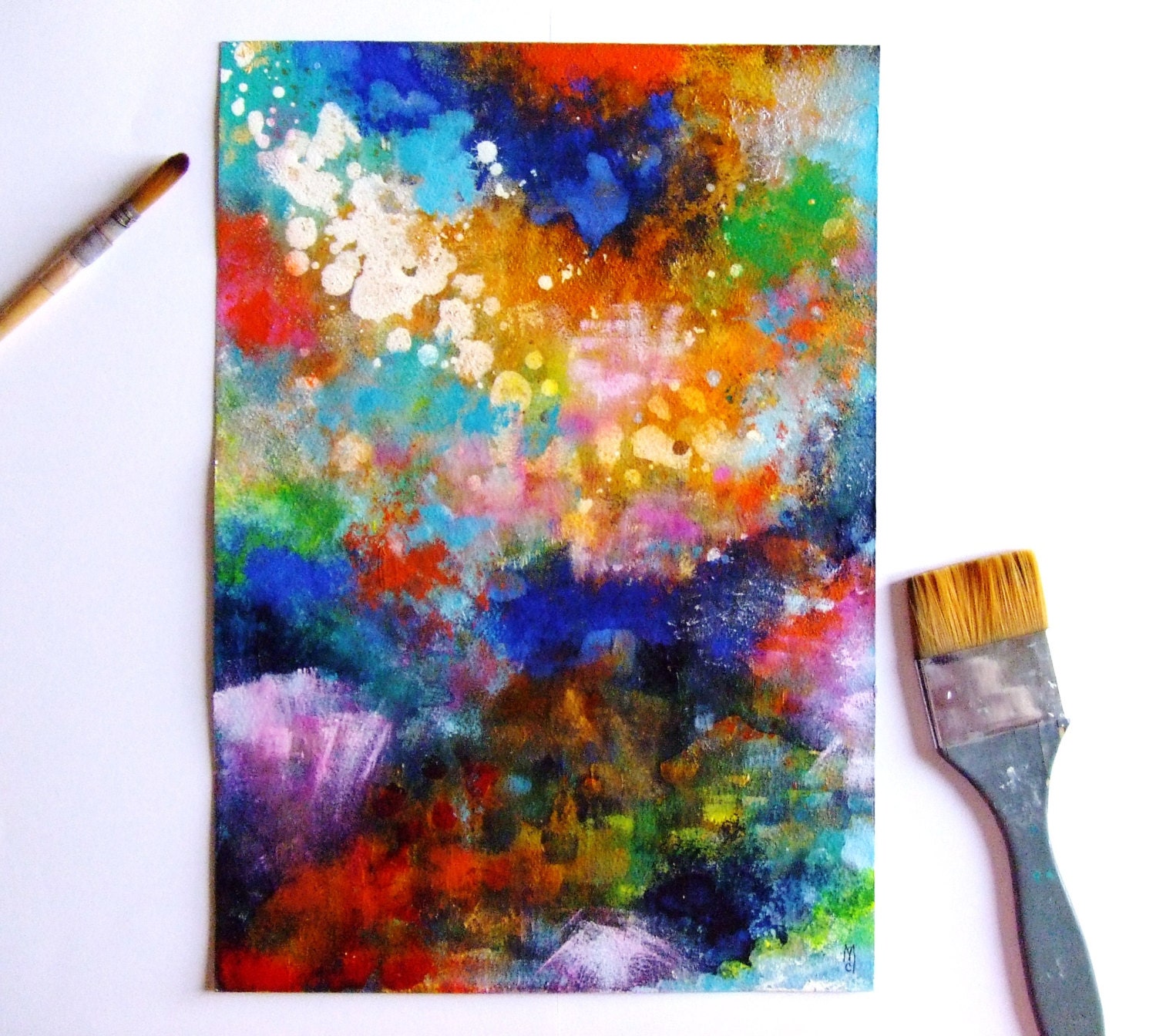 Abstract Art Original Abstract Painting Acrylic Ink Gouache Contemporary Art Landscape Decor Wall Art Drawing Blue Gold Orange Sky Fine Art