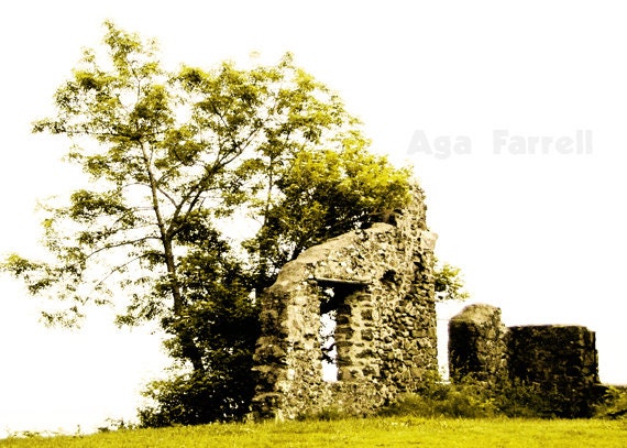Scotland Photography, Kinnoull Hill, Ruins, Landscape Art, Travel Photography, Neon Green, Yellow, Grey Wall Art, 8x12