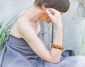 Tribal Jewelry Set - Statement Bangle and Earrings - Engraved Wood Jewelry